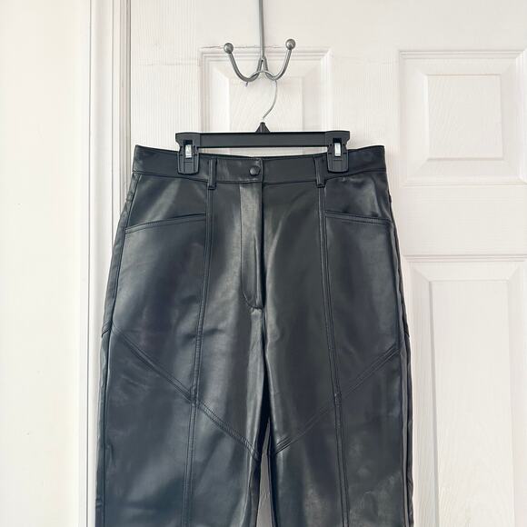 Wilfred Aritzia Rebel Black Faux Leather High Rise Straight Tapered Pants 8 - Picture 3 of 10